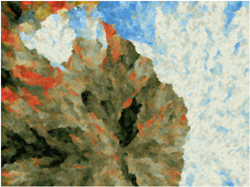 an abstrat rearragnement of the pixels, where similarly colored pixels are closer to eachother..