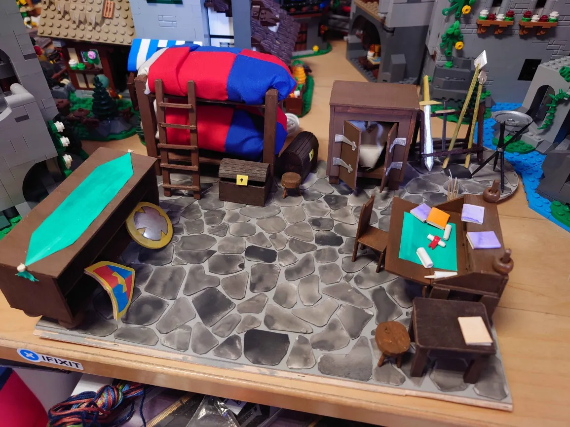 the mostly done model. The furniture is all present, and painted, but there are no walls.