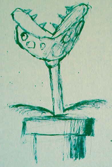 a very sketchy ink drawing of a pirhana plant